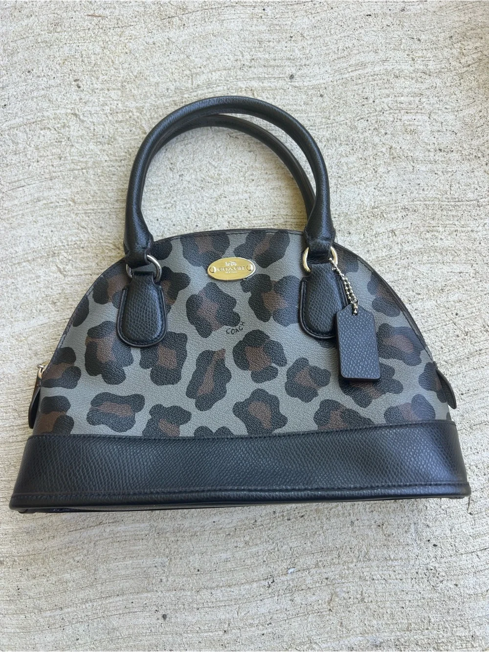 Coach Leopard-Print Dome Satchel in Brown and Black